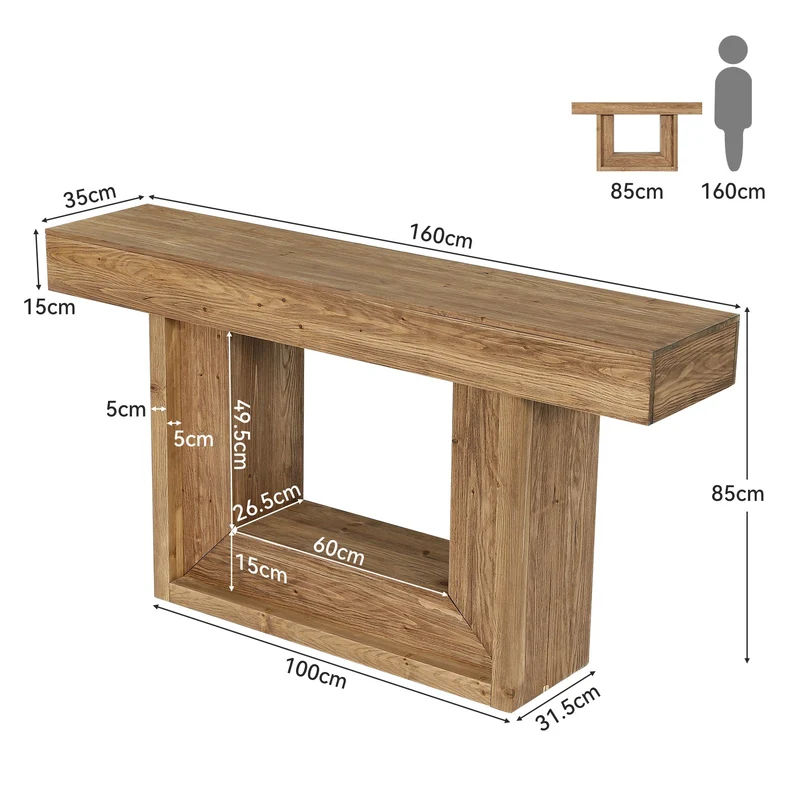 Tribesigns Console étroite en bois massif de 160 cm, Style campagne avec piètement en U et étagère