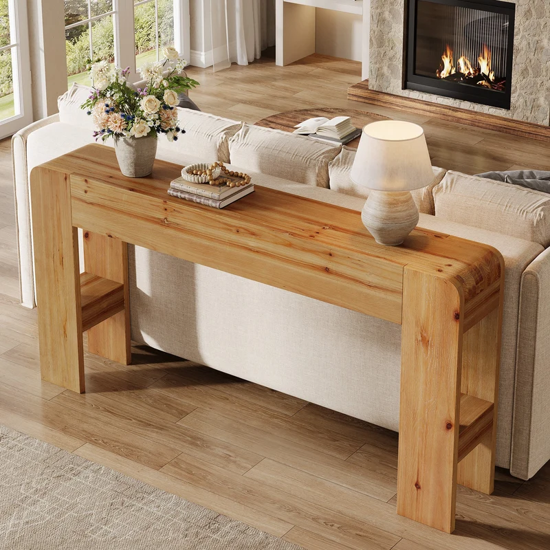 Tribesigns Console en bois massif de 160 cm, Table de canapé longue de style champêtre (en bois de sapin)