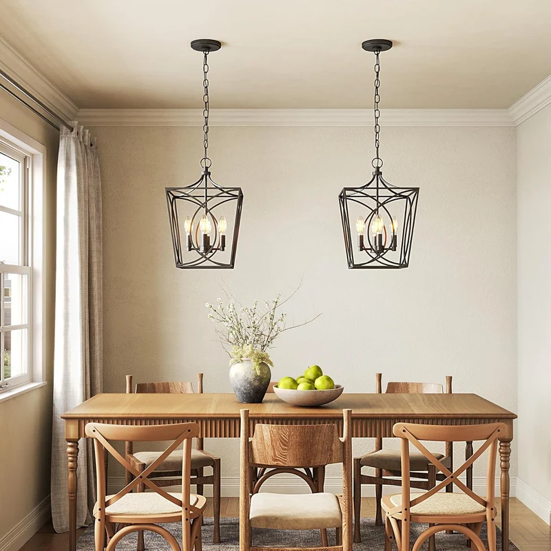 Tribesigns Lustre industriel noir, Suspension géométrique avec 4 douilles E14 hauteur réglable