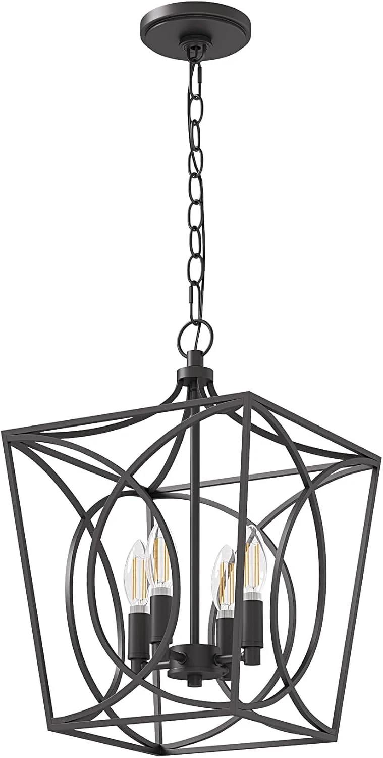 Tribesigns Lustre industriel noir, Suspension géométrique avec 4 douilles E14 hauteur réglable