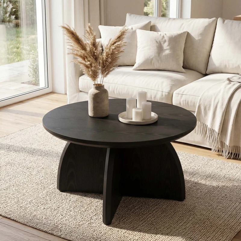 Tribesigns Table basse ronde 80 cm, Table de salon moderne avec pied central robuste