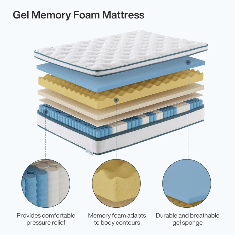 Tribesigns Matelas à ressorts ensachés H3, Fermeté moyenne en mousse viscoélastique orthopédique