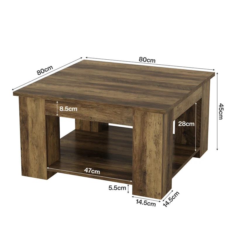 Tribesigns Table basse carrée de 80 cm, Table de salon à 2 niveaux avec rangement