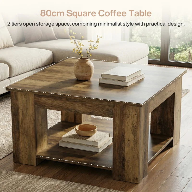 Tribesigns Table basse carrée de 80 cm, Table de salon à 2 niveaux avec rangement