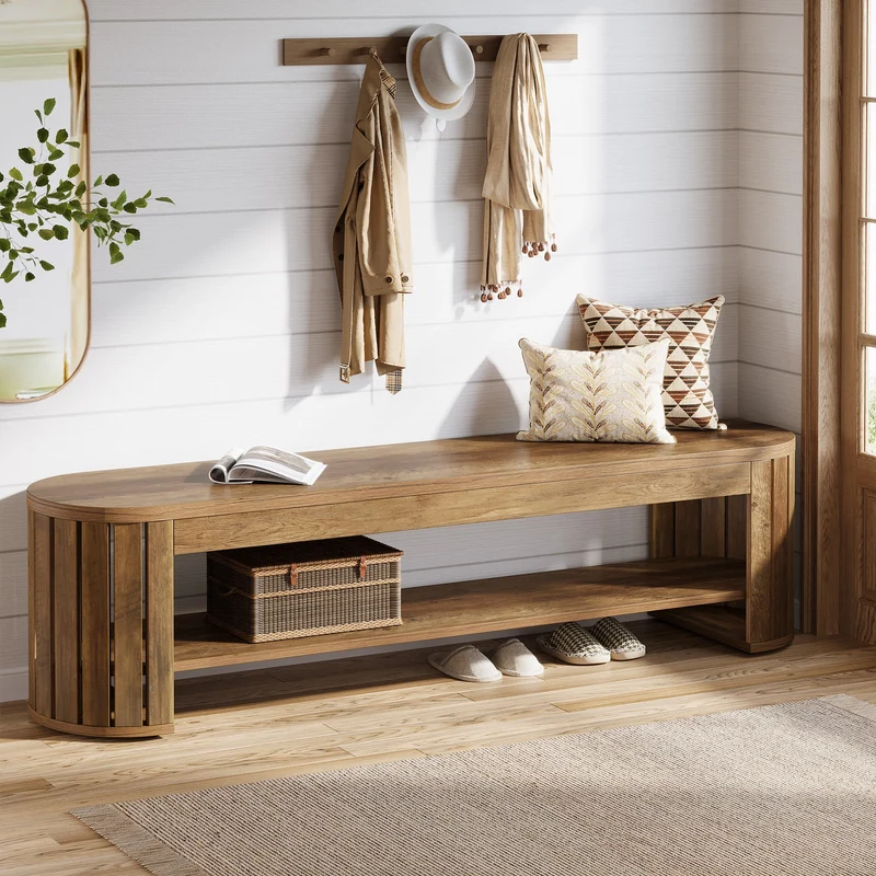 Tribesigns Banc à chaussures en bois avec rangement, Banc à 2 niveaux pour entrée, chambre et salon