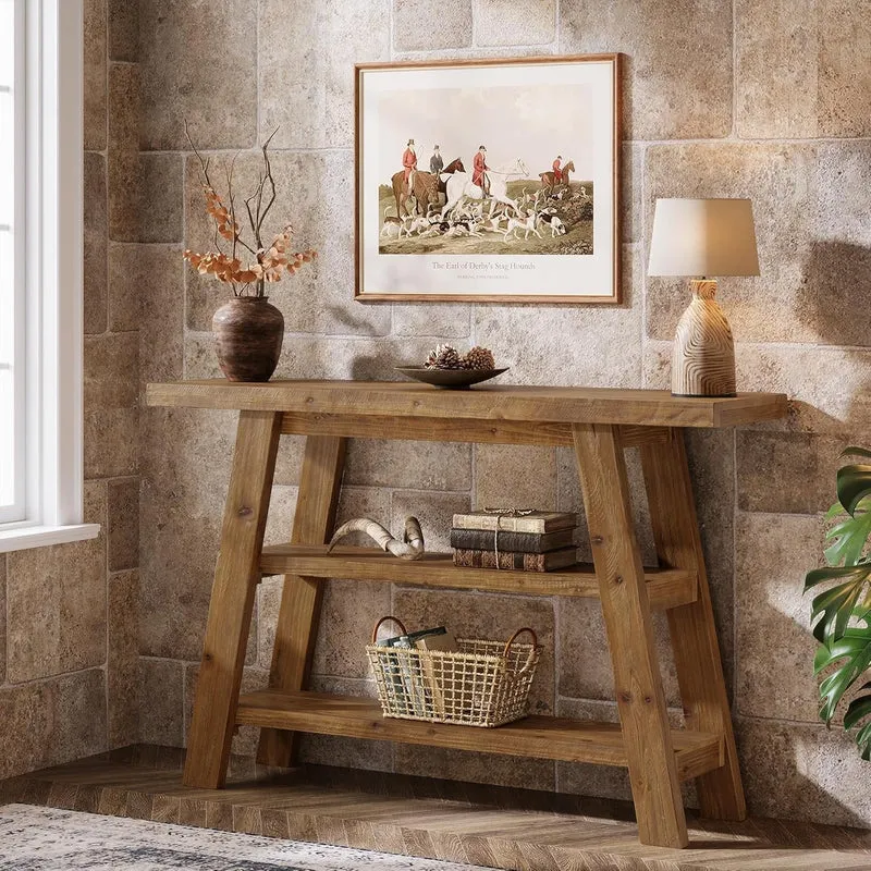 Tribesigns Table console en bois massif de 120 cm de long avec étagères à 3 niveaux