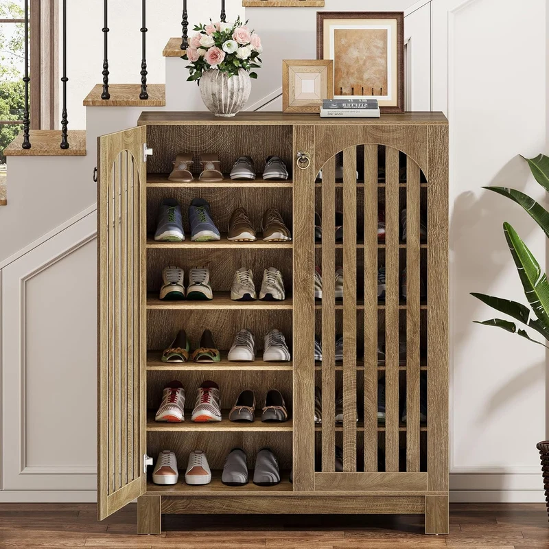 Tribesigns Grand meuble à chaussures à façade ajourée 6 niveaux avec étagères modulables