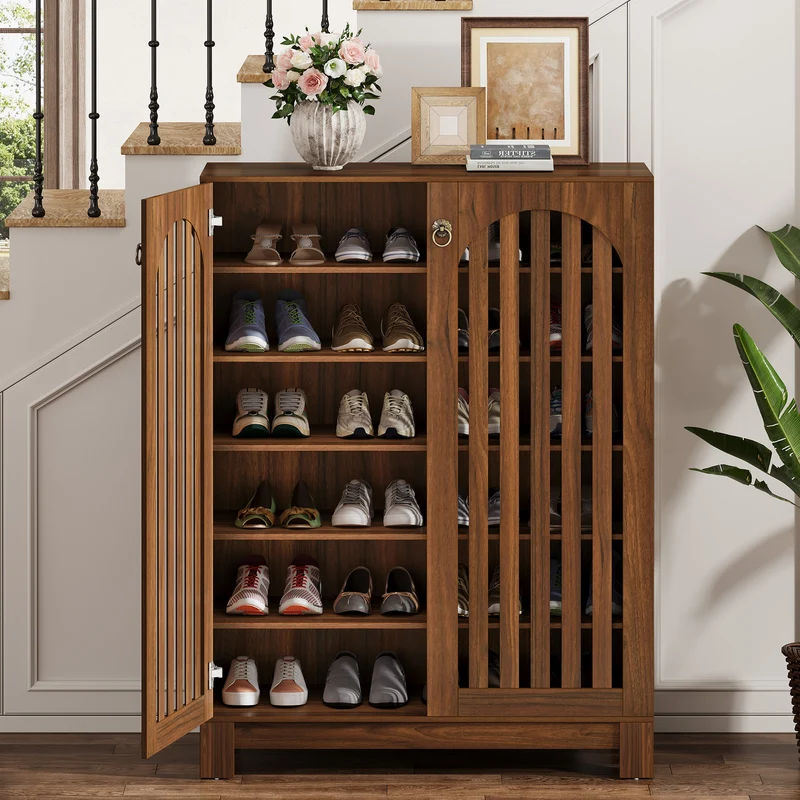Tribesigns Grand meuble à chaussures à façade ajourée 6 niveaux avec étagères modulables