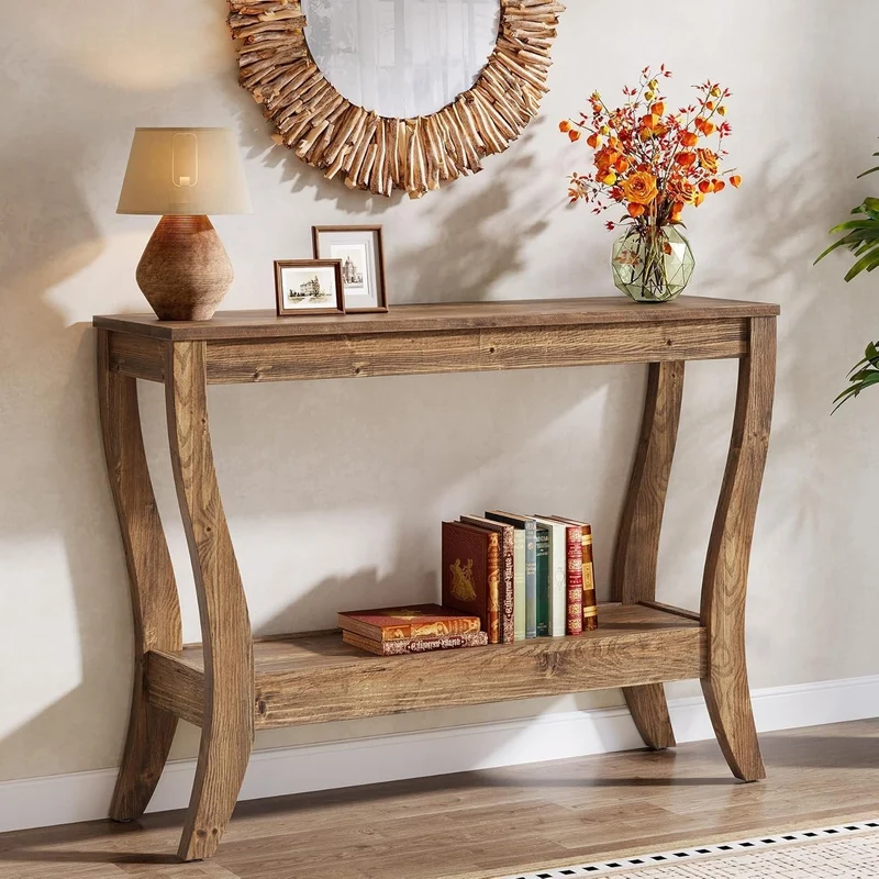 Tribesigns Console en bois de 105 cm, Table d'entrée de style campagnard à 2 niveaux avec rangement