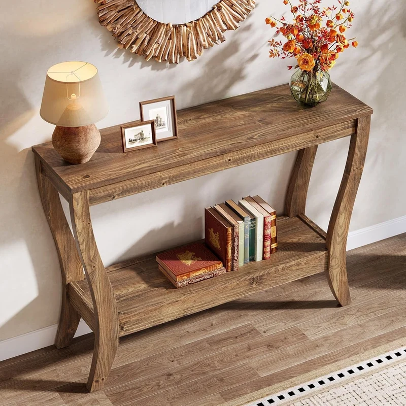 Tribesigns Console en bois de 105 cm, Table d'entrée de style campagnard à 2 niveaux avec rangement