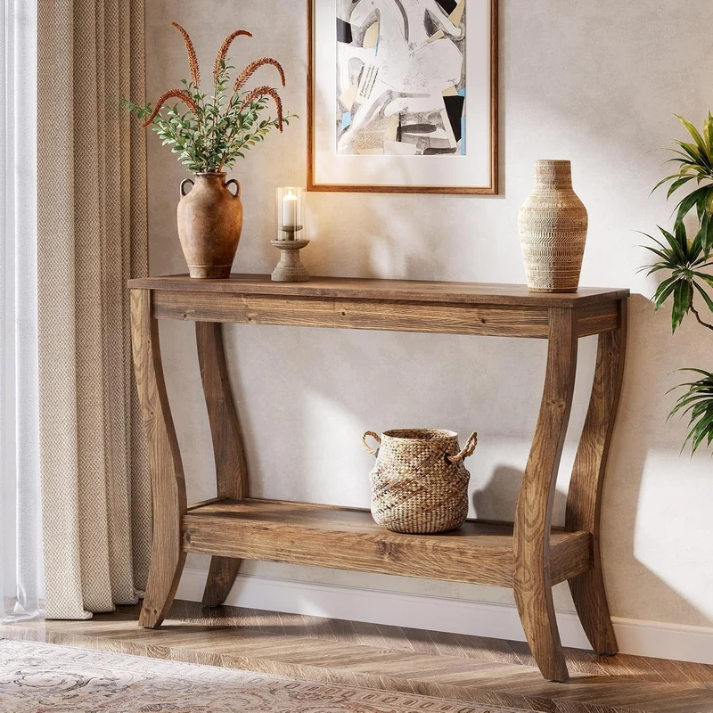 Tribesigns Console en bois de 105 cm, Table d'entrée de style campagnard à 2 niveaux avec rangement