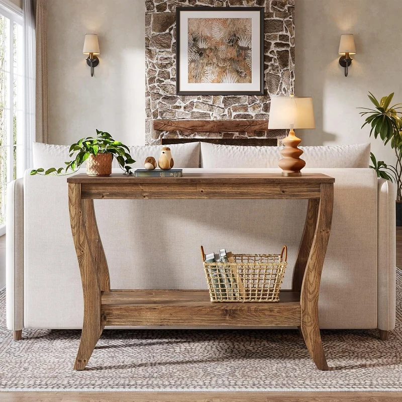 Tribesigns Console en bois de 105 cm, Table d'entrée de style campagnard à 2 niveaux avec rangement