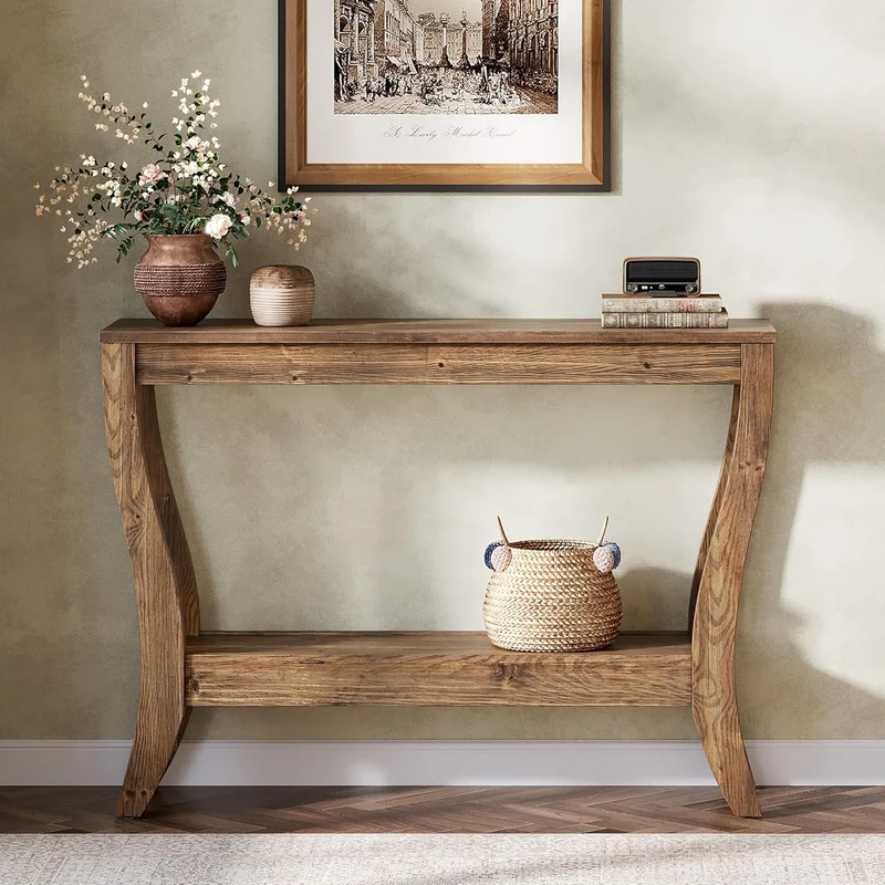 Tribesigns Console en bois de 105 cm, Table d'entrée de style campagnard à 2 niveaux avec rangement