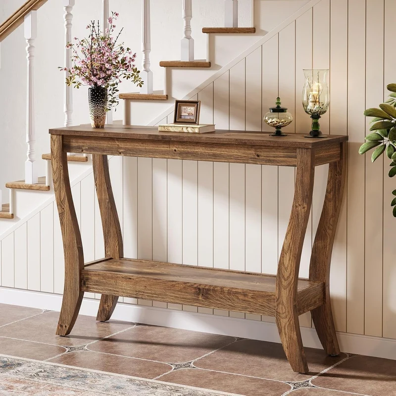 Tribesigns Console en bois de 105 cm, Table d'entrée de style campagnard à 2 niveaux avec rangement