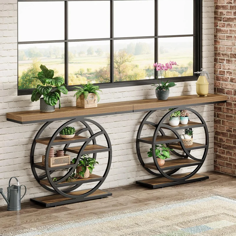 Tribesigns Table basse à 6 niveaux avec compartiments de rangement de 120 cm pour couloir et salon