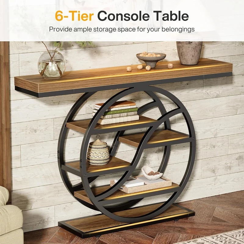 Tribesigns Table basse à 6 niveaux avec compartiments de rangement de 120 cm pour couloir et salon