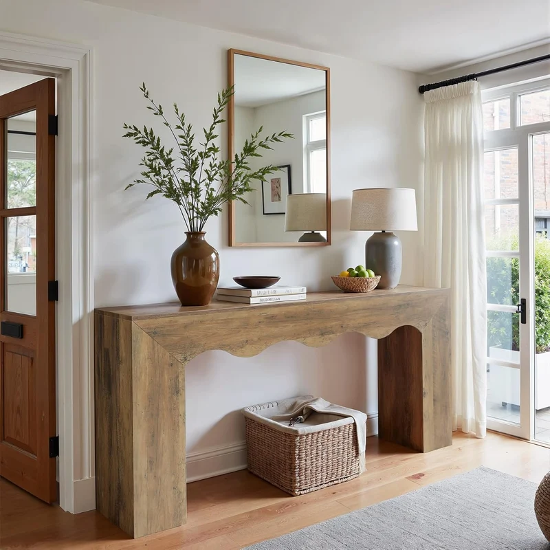 Tribesigns Console ondulée de 160 cm, design rustique, Table d'entrée étroite