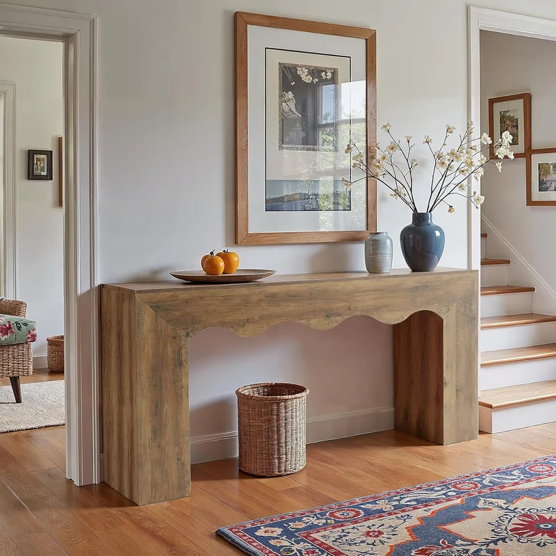 Tribesigns Console ondulée de 160 cm, design rustique, Table d'entrée étroite