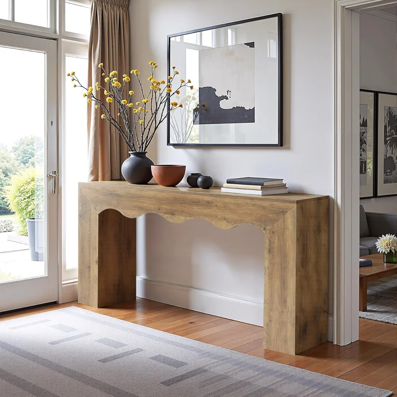 Tribesigns Console ondulée de 160 cm, design rustique, Table d'entrée étroite