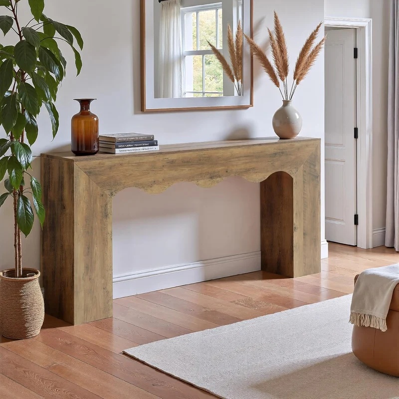 Tribesigns Console ondulée de 160 cm, design rustique, Table d'entrée étroite
