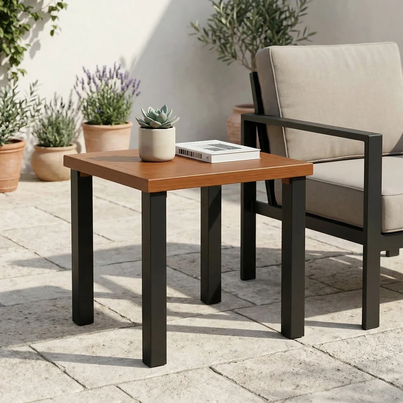 Tribesigns Table d'appoint d'extérieur résistante aux intempéries, Table de balcon aspect bois