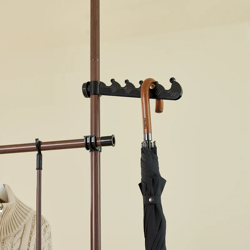 SoBuy KLS04-II-BR Portant à vêtements télescopique solide - Penderie ouverte réglable avec tringles et étagères, Porte manteau pour chambre/dressing, Marron