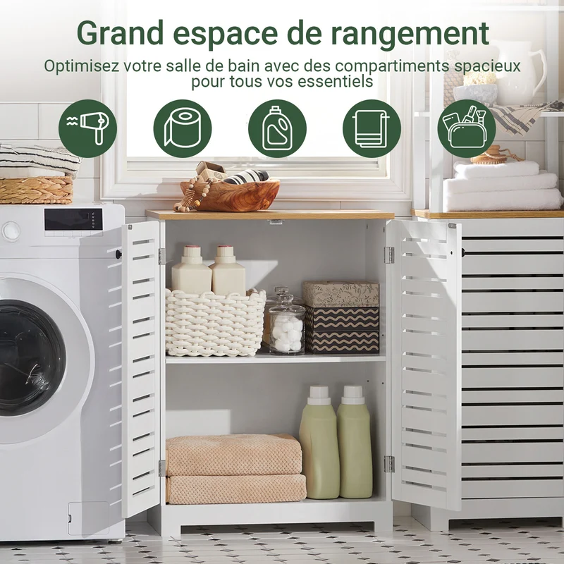 SoBuy BZR41-W Meuble Salle de Bain avec Étagères Réglables, Format Compact, Gain de Place, Usage Polyvalent, Rangement Optimisé – L60×P30×H82 cm, MDF, Blanc