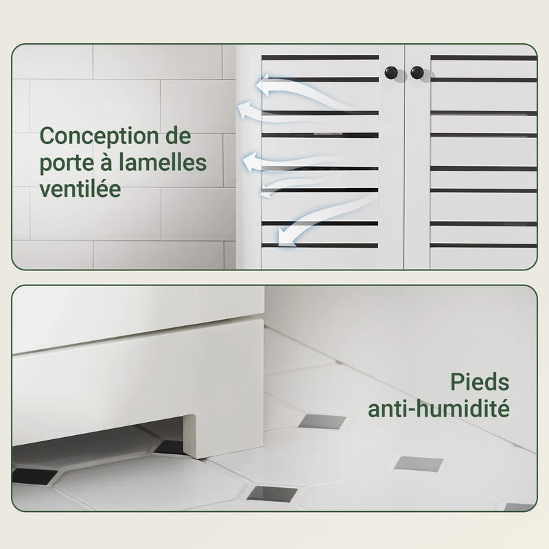 SoBuy BZR41-W Meuble Salle de Bain avec Étagères Réglables, Format Compact, Gain de Place, Usage Polyvalent, Rangement Optimisé – L60×P30×H82 cm, MDF, Blanc