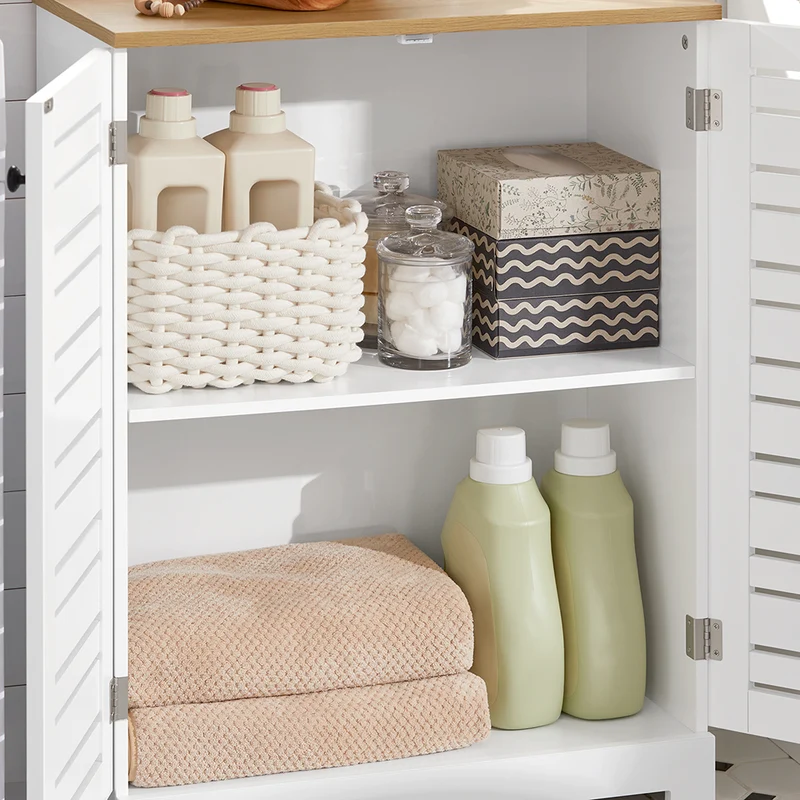 SoBuy BZR41-W Meuble Salle de Bain avec Étagères Réglables, Format Compact, Gain de Place, Usage Polyvalent, Rangement Optimisé – L60×P30×H82 cm, MDF, Blanc