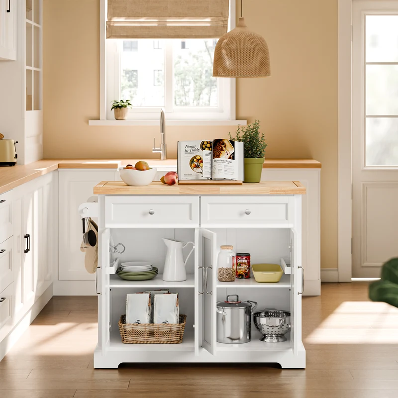SoBuy FKW71-III-WN Ìlot Cuisine Mobile avec Plan Extensible – Desserte Gain de Place, Blanc