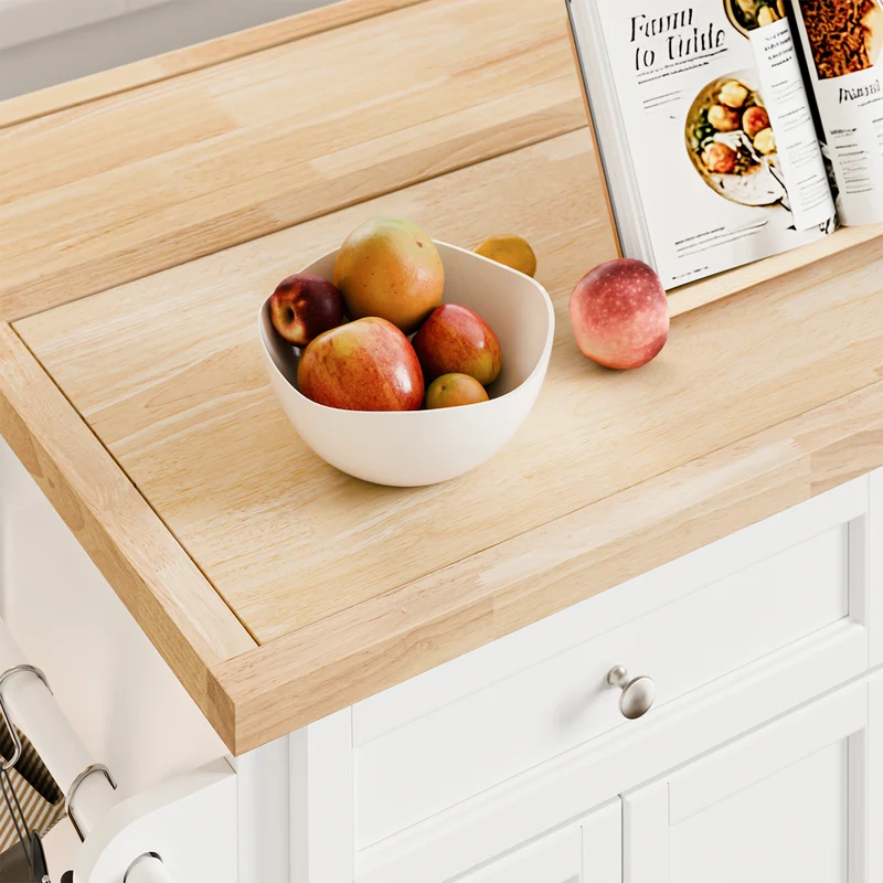 SoBuy FKW71-III-WN Ìlot Cuisine Mobile avec Plan Extensible – Desserte Gain de Place, Blanc