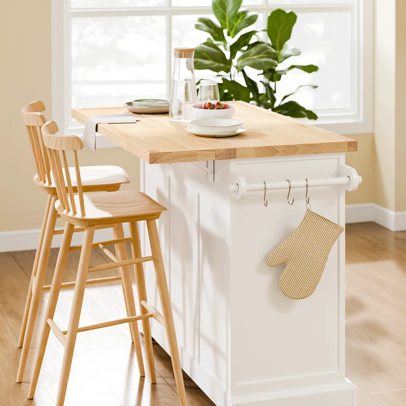 SoBuy FKW71-III-WN Ìlot Cuisine Mobile avec Plan Extensible – Desserte Gain de Place, Blanc