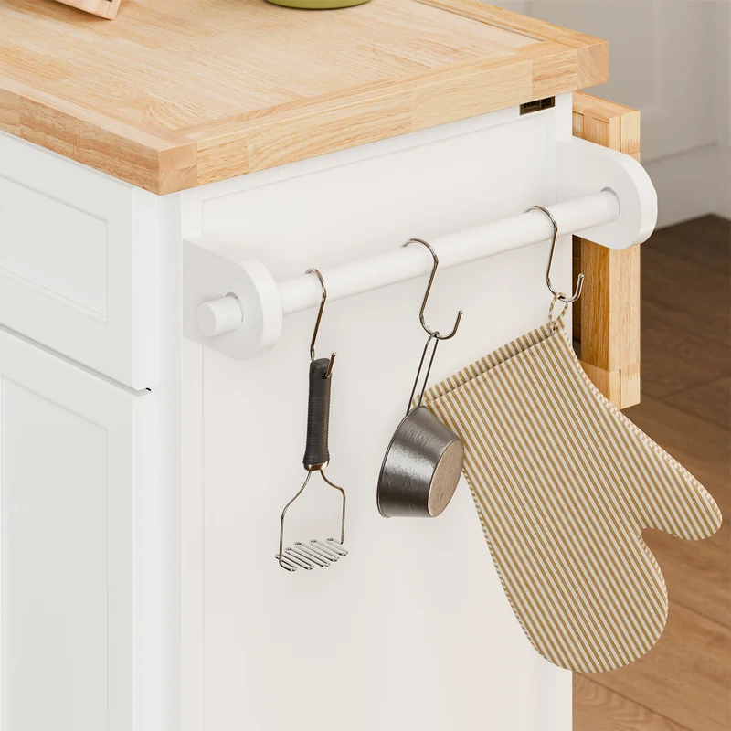 SoBuy FKW71-III-WN Ìlot Cuisine Mobile avec Plan Extensible – Desserte Gain de Place, Blanc