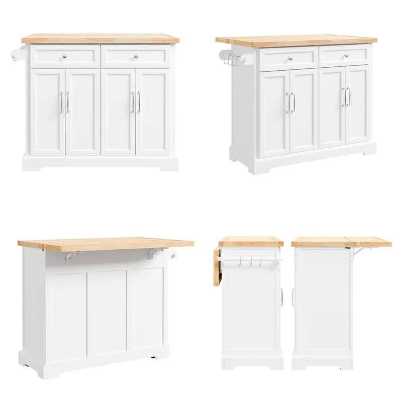 SoBuy FKW71-III-WN Ìlot Cuisine Mobile avec Plan Extensible – Desserte Gain de Place, Blanc