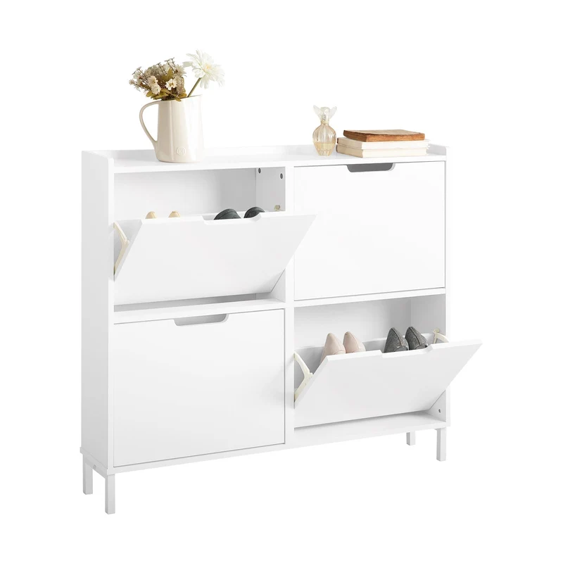 SoBuy FSR100-W Armoire à Chaussures Slim 19 cm – 4 Abattants, 8 à 12 Paires, Anti-Basculement, Blanc