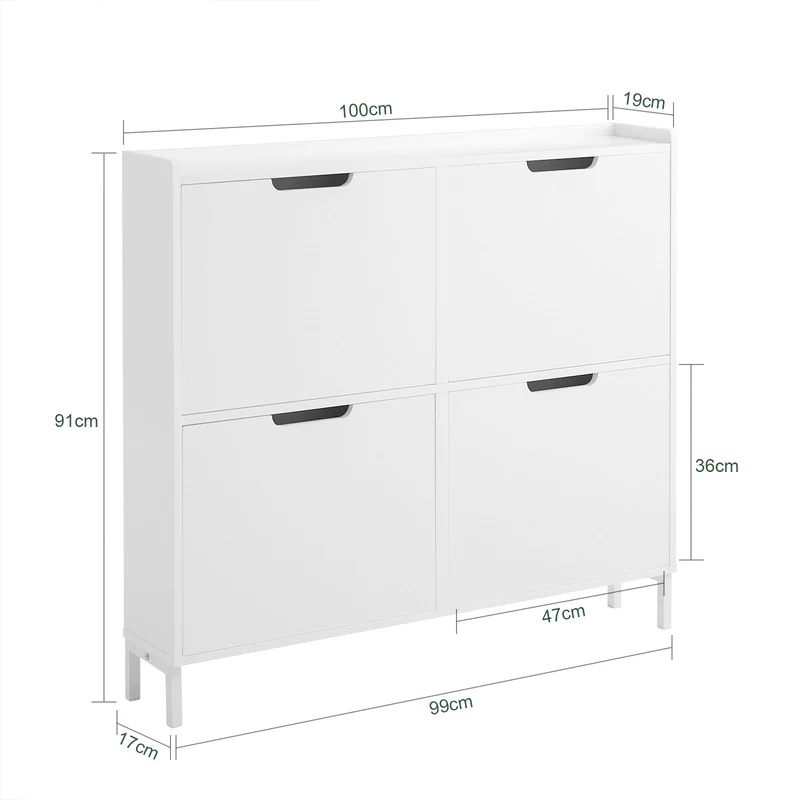 SoBuy FSR100-W Armoire à Chaussures Slim 19 cm – 4 Abattants, 8 à 12 Paires, Anti-Basculement, Blanc