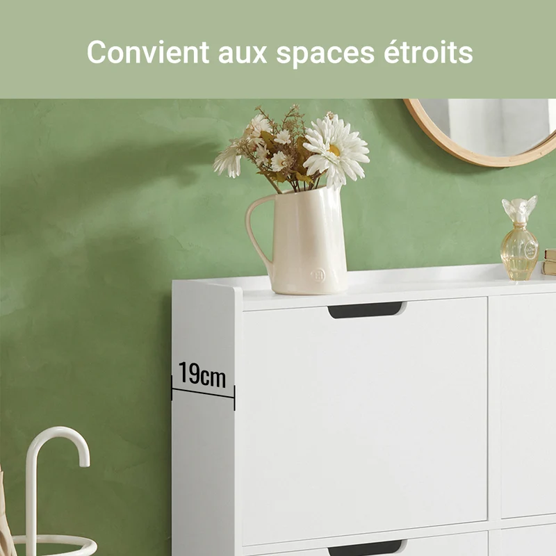 SoBuy FSR100-W Armoire à Chaussures Slim 19 cm – 4 Abattants, 8 à 12 Paires, Anti-Basculement, Blanc