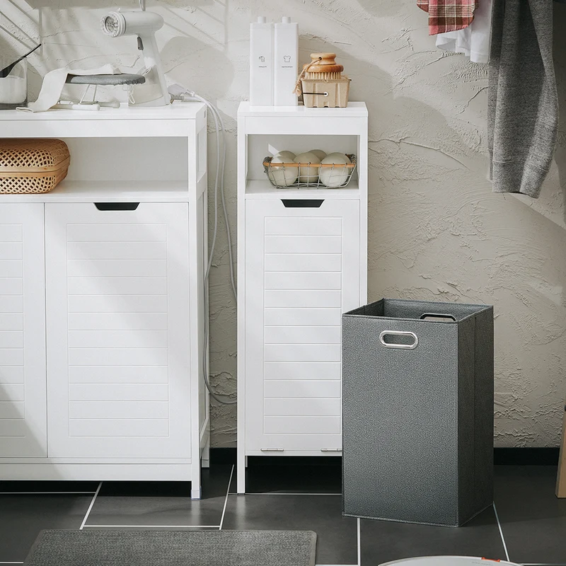 SoBuy BZR122-W Armoire à Linge avec Sac Abattant et Étagère Ouverte – L30×P30×H90 cm, Charge 15 kg, MDF, Blanc
