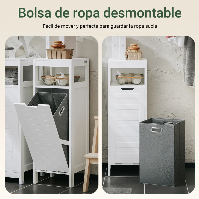 SoBuy BZR122-W Armoire à Linge avec Sac Abattant et Étagère Ouverte – L30×P30×H90 cm, Charge 15 kg, MDF, Blanc