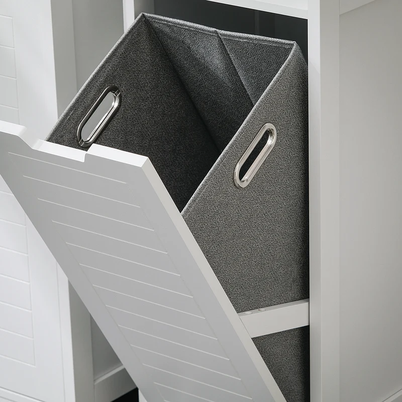 SoBuy BZR122-W Armoire à Linge avec Sac Abattant et Étagère Ouverte – L30×P30×H90 cm, Charge 15 kg, MDF, Blanc