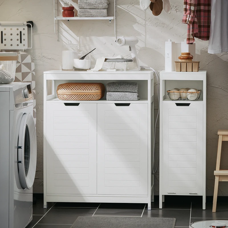 SoBuy BZR121-W Meuble Bas de Salle de Bain avec 2 Portes et Étagères Réglables – L70×P35×H90 cm, Charge 70 kg, MDF, Blanc