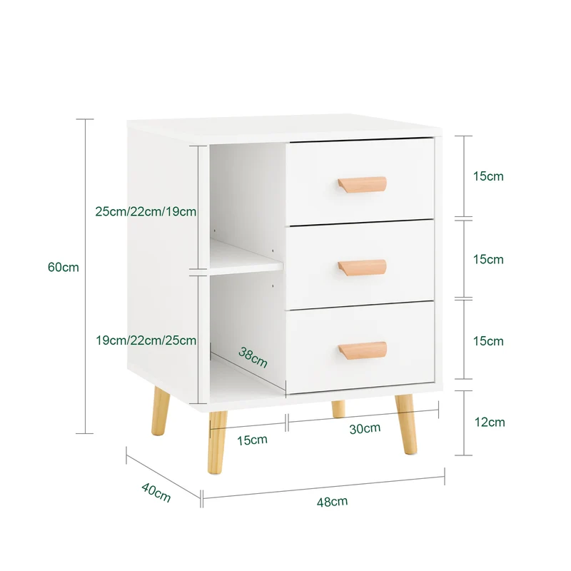 SoBuy FBT95-W Table d’Appoint Bout de Canapé Table de Chevet Table de Nuit avec 3 tiroirs et 2 étagères de rangement