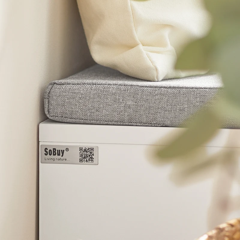 SoBuy FSR125-WN Banc à Chaussures avec Coussins Rembourrés sur Pieds pour Entrée Couloir – 101x35x46 cm, Blanc et Naturel
