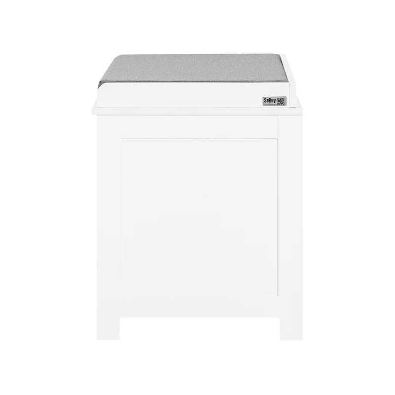 SoBuy FSR23-K-W Banc à Chaussures avec Coussin Rembourré et 2 Cubes de Rangement pour Entrée – 71x34x43 cm, Blanc