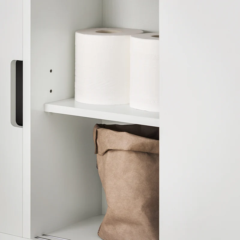 SoBuy BZR02-W Meuble Salle de Bain à Roulettes avec 2 Portes Coulissantes – L70×P20×H71 cm, Charge 30 kg, MDF E1, Blanc
