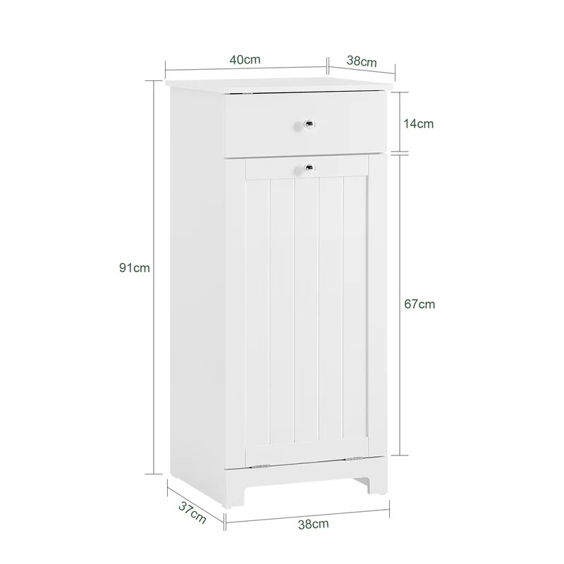 SoBuy BZR21-II-W Meuble Bas Salle de Bain Blanc 90 cm avec Panier à Linge Basculant 2 Compartiments, Tiroir et Étagère – Fermeture Silencieuse, MDF E1