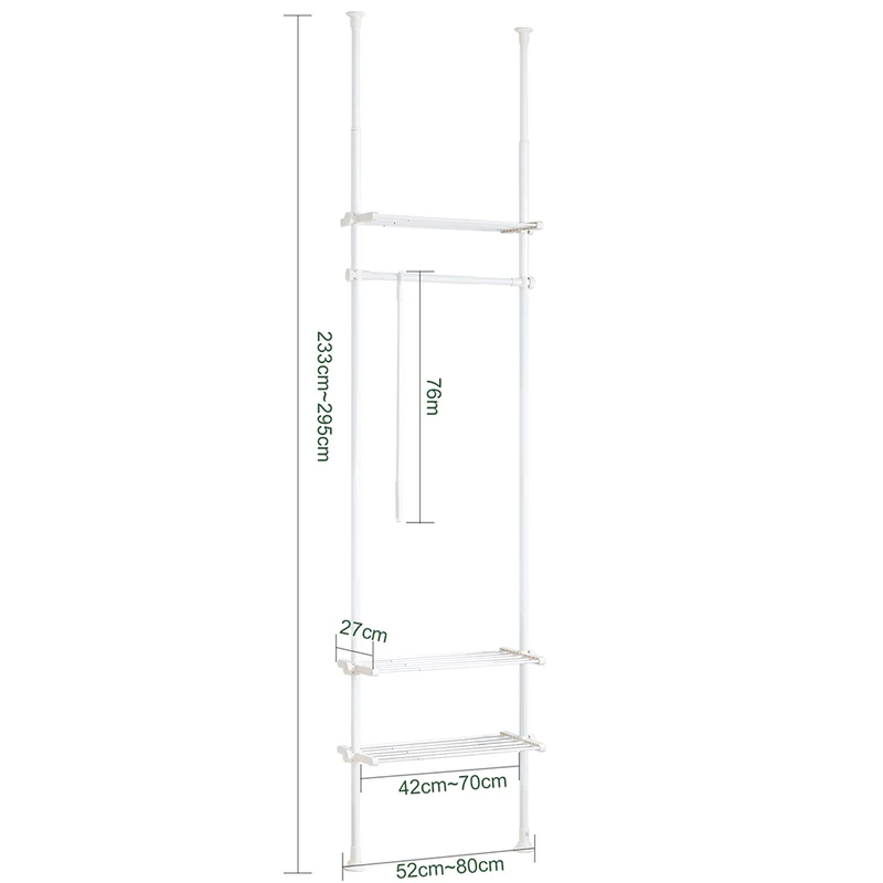 SoBuy KLS07-W Portant à vêtements télescopique solide - Penderie ouverte réglable avec tringles et étagères, Porte manteau pour chambre/dressing, Blanc