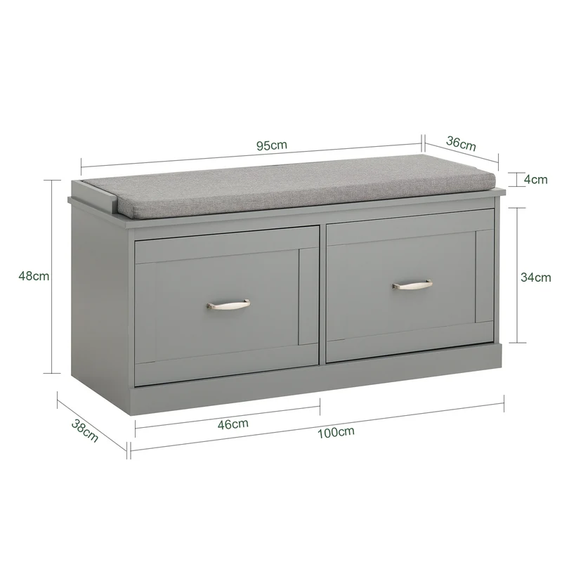 SoBuy FSR131-HG Banc d’Entrée avec Coussin Rembourré et 2 Tiroirs – Charge 150 kg – Gris