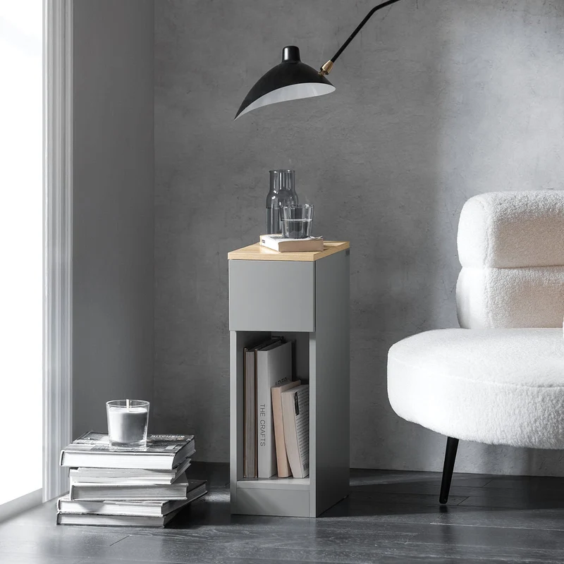 SoBuy FBT111-HG Table de Chevet Fine avec Tiroir et Étagère – L20 × P35 × H60 cm, Gris