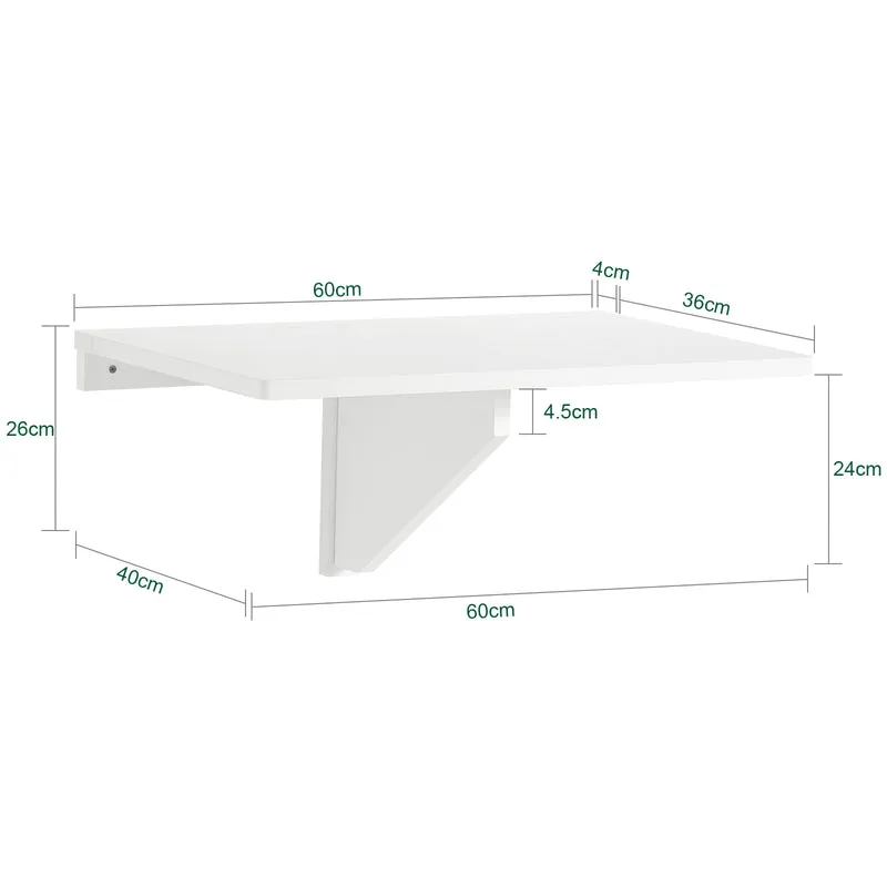 SoBuy FWT03-W Table Murale Pliante 60×40 cm – Bureau ou Table Repas, Charge 50 kg, Blanc